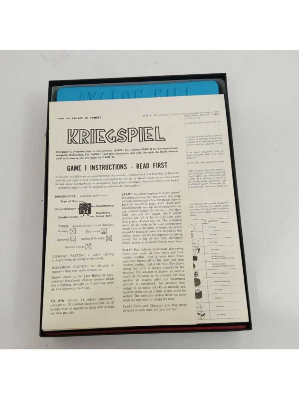 Kriegspiel Military Chess Wargame Avalon Hill 1970 Bookshelf Game 806 Punched
